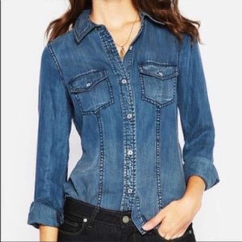 Trouv Blue Chambray Button Down W/ Front Pockets - image 2